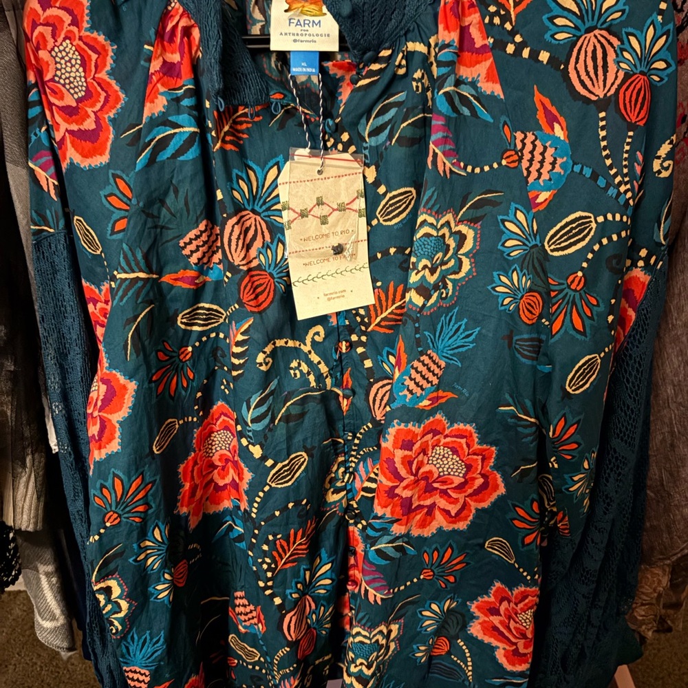 FARM Rio Teal and Red Floral top